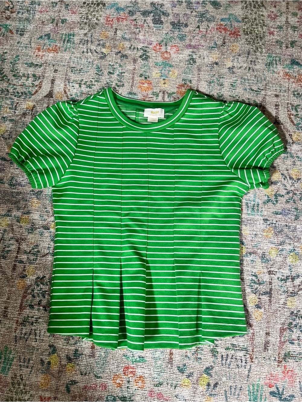 Anthropologie Green and White Striped Peplum Tee